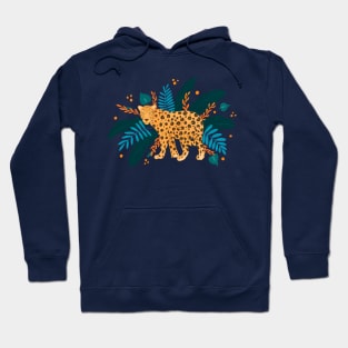 Leopard with orange and teal tropical plants Hoodie